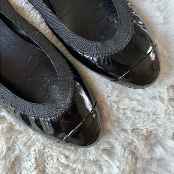 Chanel Black Patent Leather Cap Toe Stretch Spirit Ballet Flats 38.5 - Picture 3 of 11